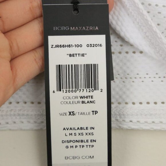 BCBGMAXAZRIA Bettie Eyelet Cropped Off the Shoulder White Top - Picture 5 of 7